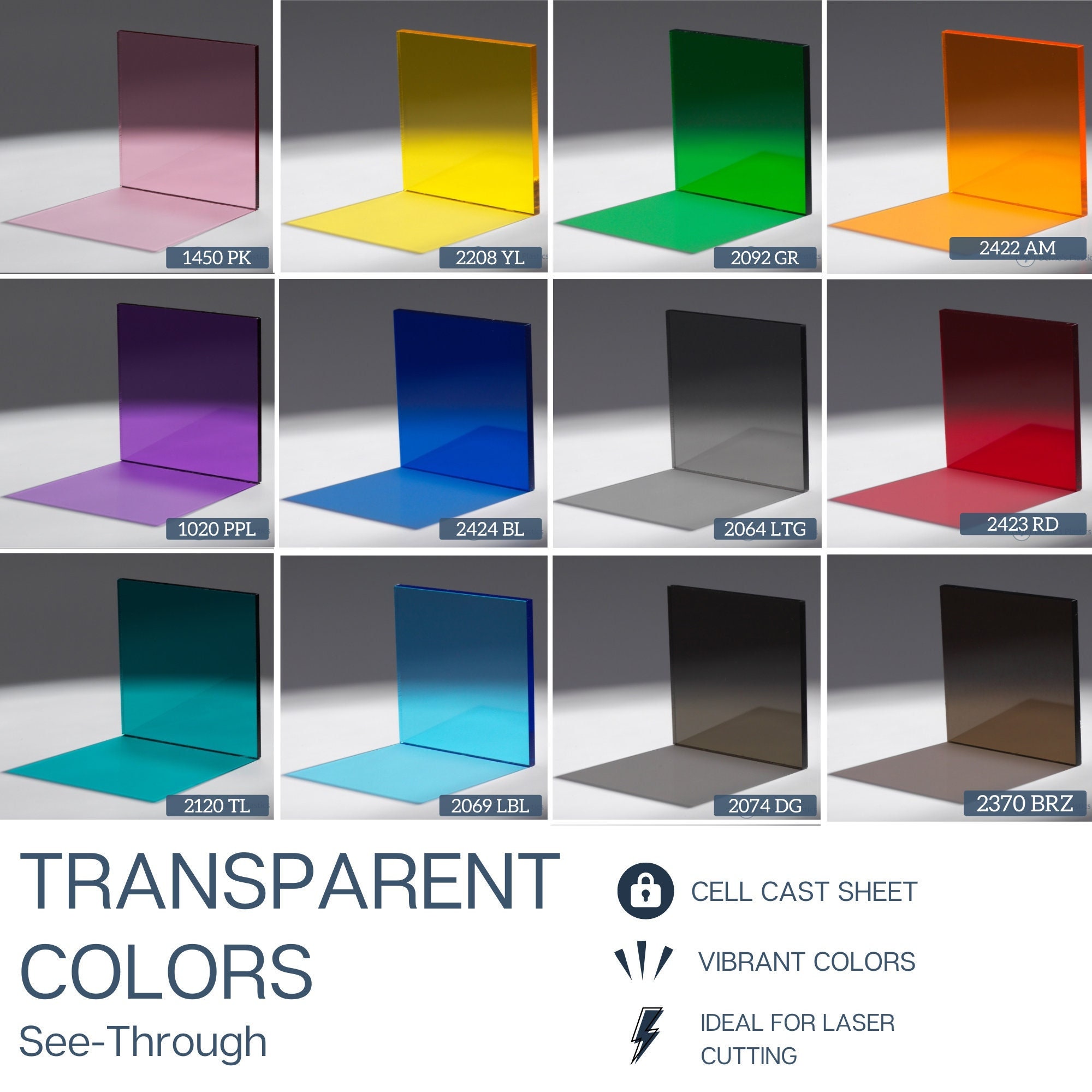 Transparent Acrylic Sheet Varying Thickness, Colors, and Sizes 