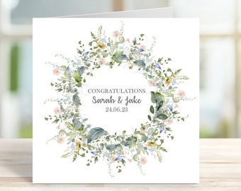 Personalised Wedding Card, Personalised Floral Wreath Wedding Card, Anniversary Card, Engagement Card