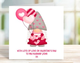 Personalised Gnome Valentines Card, Gnome Card, Card for husband, Card for boyfriend, Card for wife, card for girlfriend, Valentines Card