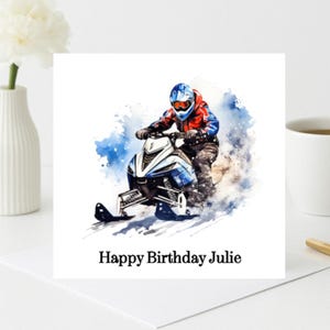 Personalised Snowmobile Card, Personalised Skidoo Birthday Card, Snowmobile Card Birthday Card, Card for son, grandson, brother, husband image 1