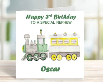Personalised Train Birthday Card, Personalised Children's Birthday Card, Card for son, grandson, nephew, train card