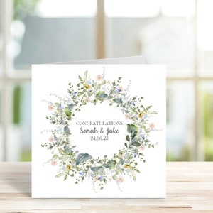 Personalised Wedding Card, Personalised Floral Wreath Wedding Card, Anniversary Card, Engagement Card