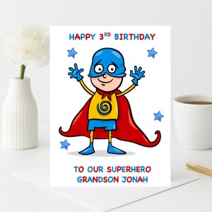 Personalised Children's Superhero Birthday Card, Superhero Card, Personalised Kids Birthday card, Superhero Boys Card