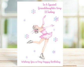 Personalised Ice Skater Birthday Card, Girls Figure Skating Card, Ice Skating Card, Card for Daughter, Friend, Niece, Sister, Granddaughter,