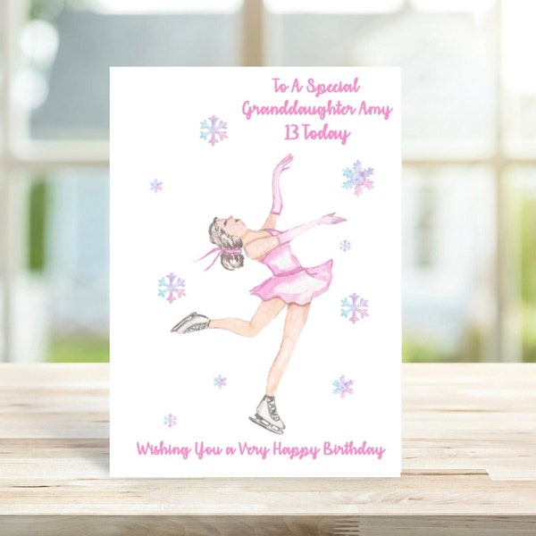 Personalised Ice Skater Birthday Card, Girls Figure Skating Card, Ice Skating Card, Card for Daughter, Friend, Niece, Sister, Granddaughter,