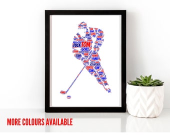 Personalised Ice Hockey Player Print, Personalised Ice Hocke Print,  Word Art Print, Unframed Print, Personalised Print