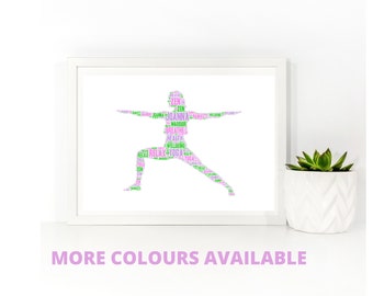 Personalised Yoga Print, Personalised Warrior Position Print,  Ladies Yoga Print,
