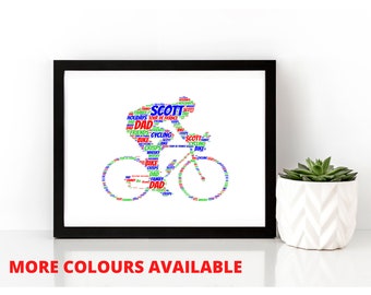 Personalised Cyclist Print, Personalised Cycling Print,  Word Art Print, Unframed Print, Personalised Print, Cyclist Print