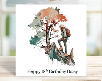 Personalised Female Hiking Birthday Card for Daughter, Granddaughter, Auntie, Wife, Sister, Friend, Hiking Card