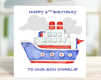 Personalised Boat Birthday Card, Personalised Children's Birthday Card, Card for son, grandson, nephew, Boat card, ship card