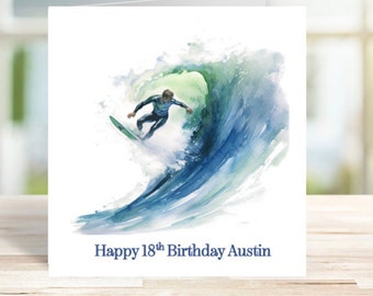 Personalised Surfing Card, Personalised Birthday Card, Personalised surfer Card