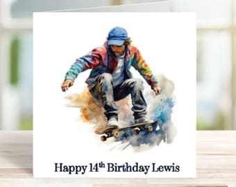 Personalised Skateboarder Birthday Card for Son, Daughter, Grandson, Uncle, Husband, Brother, Friend, Skateboarding Card