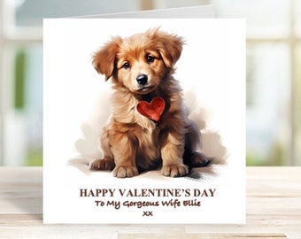 Personalised Puppy Valentines Card, Card for husband, Card for boyfriend, Card for wife, card for girlfriend, Valentines Card