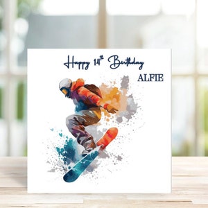 Personalised Snowboarder Birthday Card for Son, Grandson, Uncle, Husband, Brother, Friend, Snowboarding Card