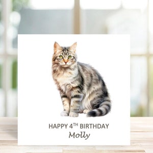 Personalised Cat Birthday Card, Cat lover Birthday Card, Cute cat birthday card
