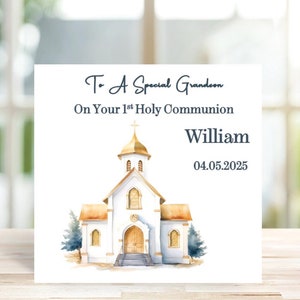 Personalised First Holy Communion Card, Church Holy Communion Card for son grandson nephew, Religious Card