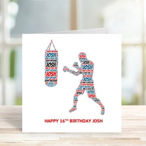 Personalised Boxing Birthday Card, Boxer & Punchbag Birthday Card, Personalised Word Art Card, Special Card, Personalised Birthday Card