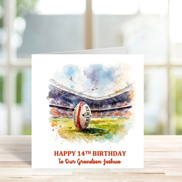 Carte d’anniversaire personnalisée de ballon de rugby, carte de rugby, carte pour fan de rugby, fête des pères de ballon de rugby