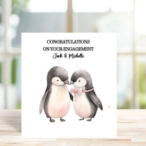 Personalised Penguins Engagement Card, Cute Penguins in love card