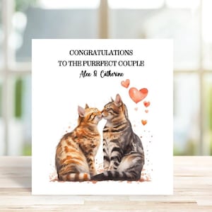 Personalised Cat themed Engagement Card, Cats in love Card, Wedding Card, Anniversary Card