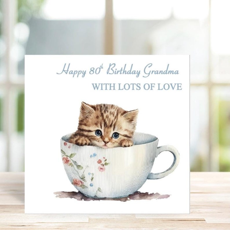 Personalised Kitten Birthday Card, Kitten in a Teacup Birthday Card ...