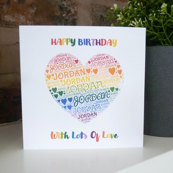 Personalised Rainbow heart Birthday Card, Rainbow heart Card,  Pride Birthday card, Rainbow card