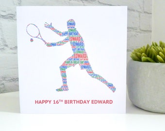 Personalised Tennis Birthday Card, Male Tennis Player Card, Personalised Tennis Card, Tennis card for boy, man