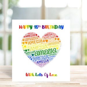 Personalised Rainbow heart Birthday Card, Rainbow heart Card,  Pride Birthday card, Rainbow card