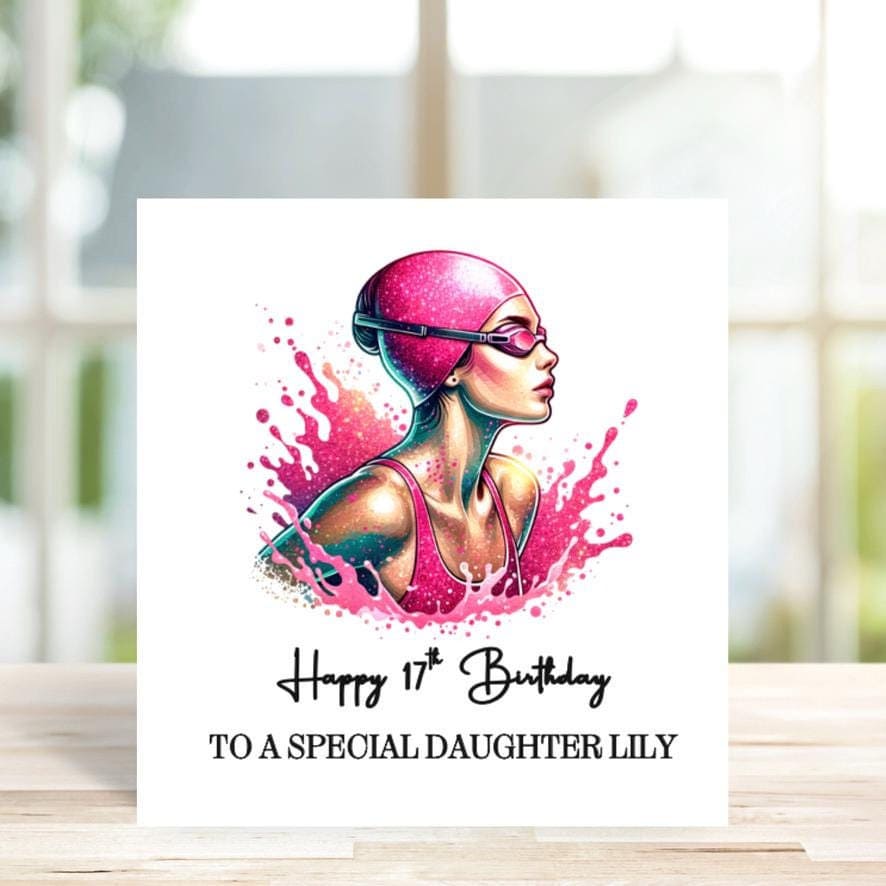 Personalised Female Swimmer Birthday Card, Personalised swimmer Card for daughter, niece, granddaughter, friend, sister