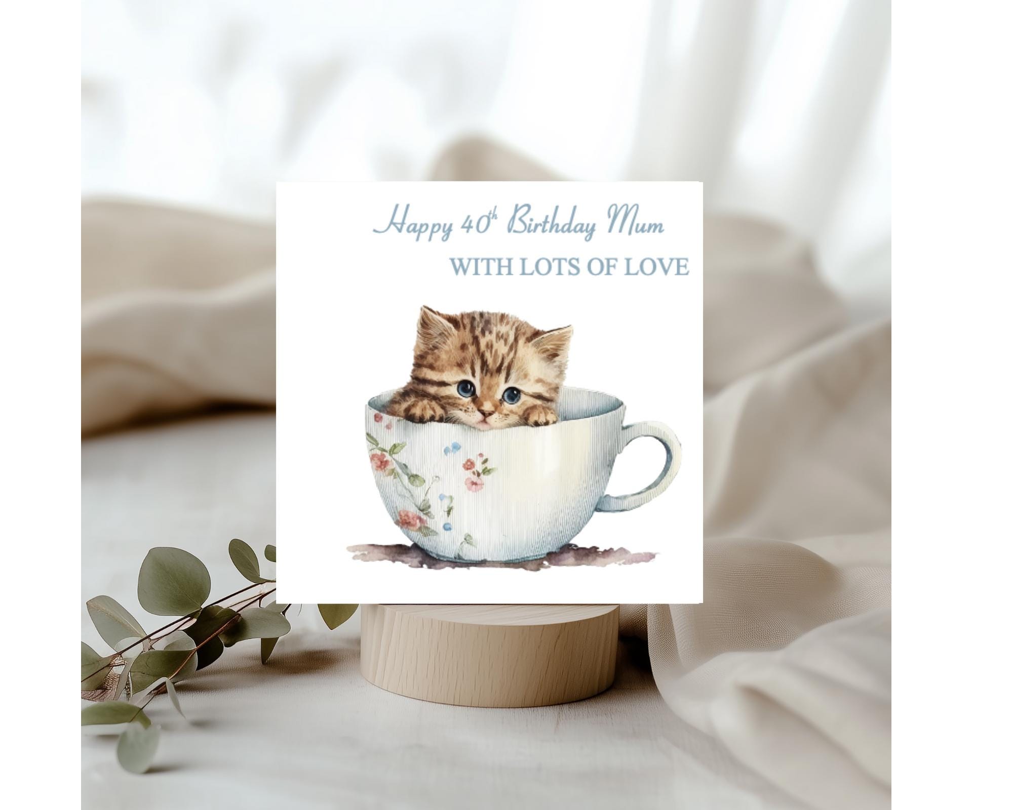 Personalised Kitten Birthday Card, Kitten in a Teacup Birthday Card ...