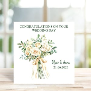 Personalised Wedding Card, Personalised Floral bouquet Wedding Card, Wedding card for bride and groom