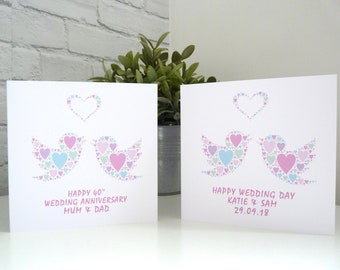Personalised Lovebirds Wedding Card, Personalised Lovebirds Anniversary Card, Personalised Lovebirds Engagement Card,