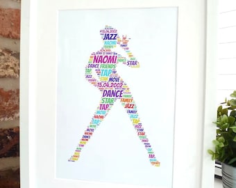Personalised Jazz Dancer Print, Personalised Dancer Print,  Dance Print, Unframed Print, Word Art Print