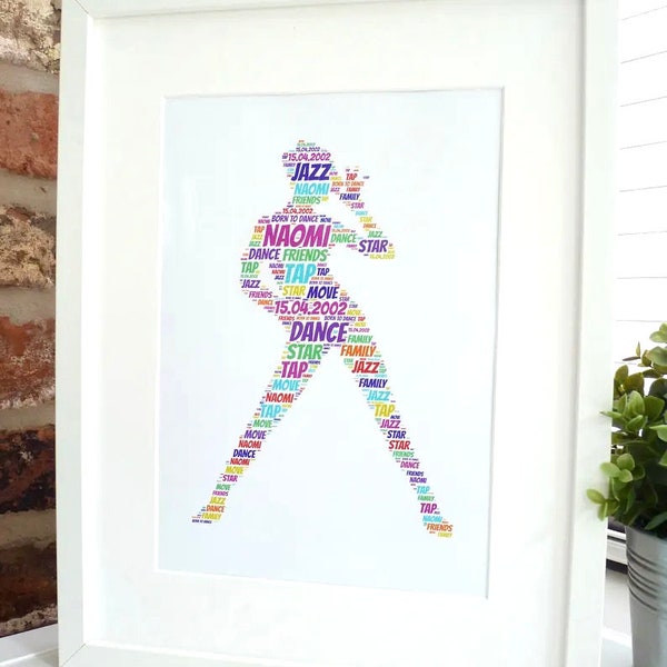 Personalised Jazz Dancer Print, Personalised Dancer Print,  Dance Print, Unframed Print, Word Art Print