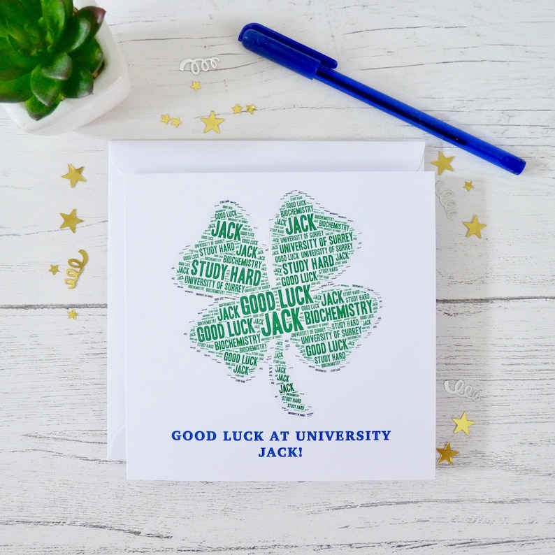 Personalised Good Luck at University Card, Personalised Good Luck at College Card, Good Luck Card, Special Card, Four Leaf Clover Card image 4