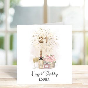 Personalised 21st Birthday Card, Special Age Card, Champagne and flowers Birthday Card for daughter, friend, sister, 21st card