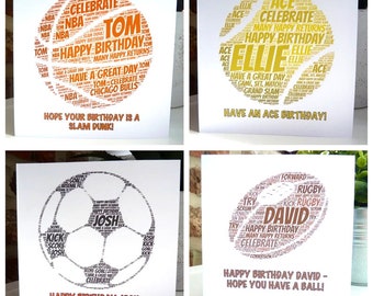 Personalised Sports Birthday Card, Basketball Card, Tennis Card, Football Card, Rugby Card, Soccer Card
