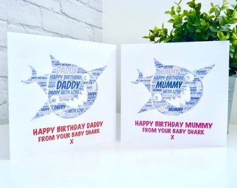 Personalised Baby Shark Birthday Card, Personalised Daddy Shark Card, Personalised Mummy Shark Card, Baby Shark Card,