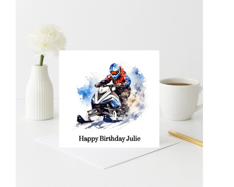 Personalised Snowmobile Card, Personalised Skidoo Birthday Card, Snowmobile Card Birthday Card, Card for son, grandson, brother, husband image 1
