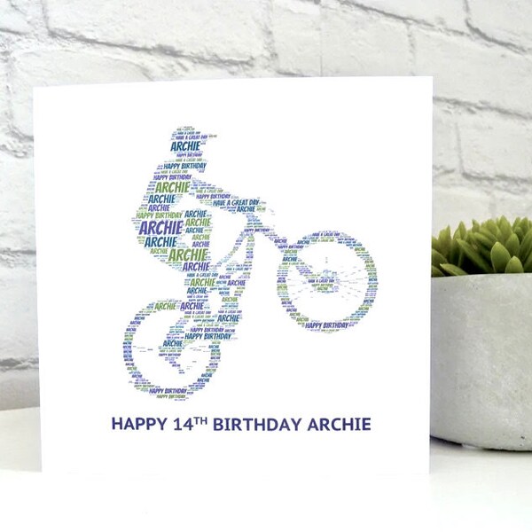 Personalised Mountain Biker Birthday Card, Mountain Bike Card, Personalised Word Art Card, Special Card, Personalised Birthday Card