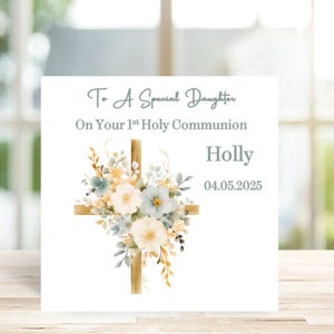 Personalised First Holy Communion Card, Cross Holy Communion Card for daughter, granddaughter niece, Religious Card