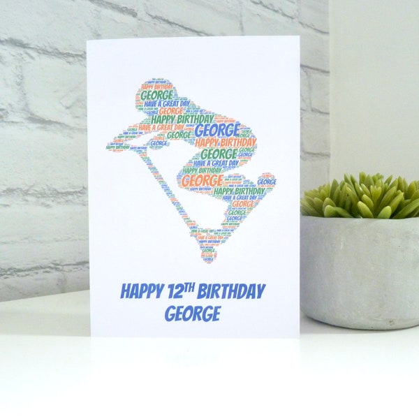 Personalised Kids Scooter Birthday Card, Scooter Card, Personalised Word Art Card, Personalised Birthday Card for boys