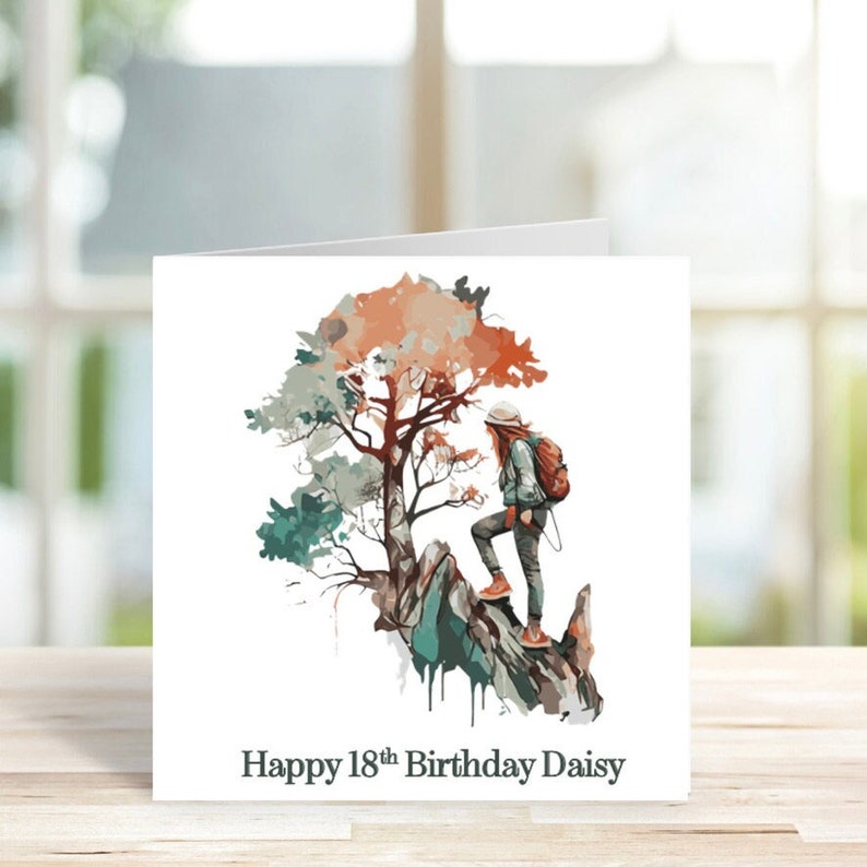 Personalised Female Hiking Birthday Card for Daughter, Granddaughter, Auntie, Wife, Sister, Friend, Hiking Card image 1