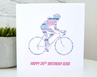 Personalised Female Cyclist Card, Personalised Birthday Card, Personalised  Card, Cycling Card