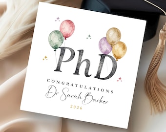Personalised PhD Congratulations Card, Personalised PhD Graduation Card, for her, for him