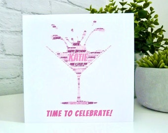 Personalised Cocktail Glass Birthday Card, Personalised Birthday Card, Personalised Cocktail Card, Special Card,