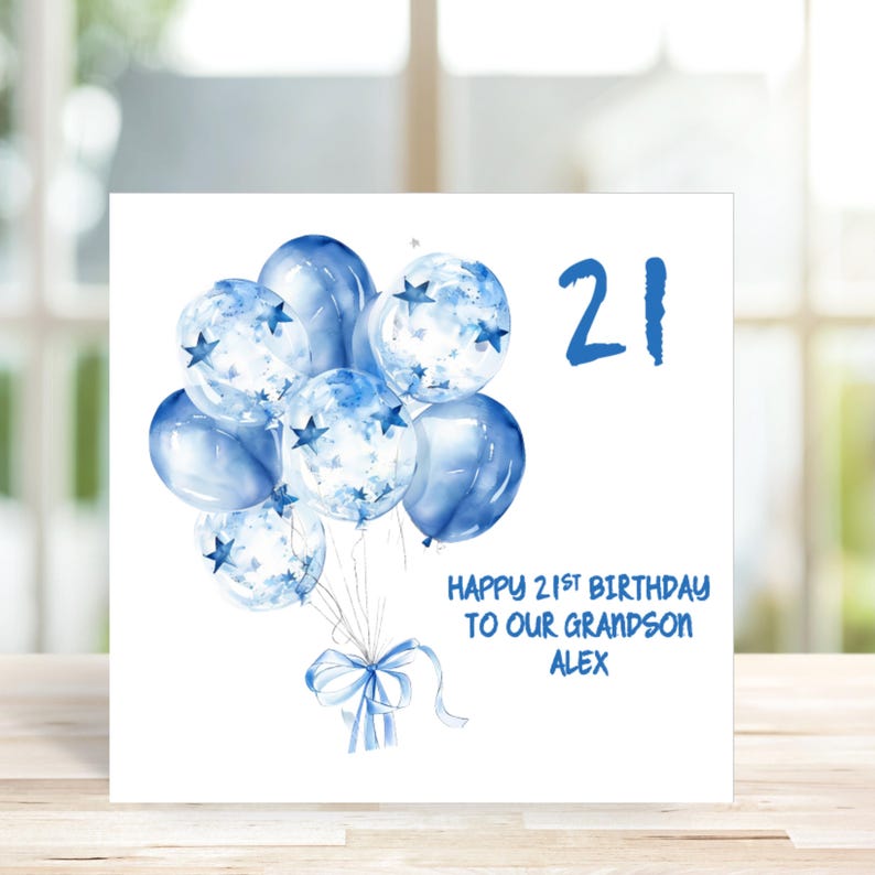 Personalised 21st Birthday Card for Him - Blue Balloons 21st Birthday ...