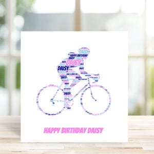 Personalised Female Cyclist Card, Personalised Birthday Card, Personalised  Card, Cycling Card