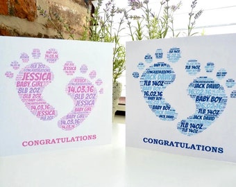 Personalised New Baby Card, Personalised Card, Personalised Word Art Card, Special Card, Baby Boy Card, Baby Girl Card