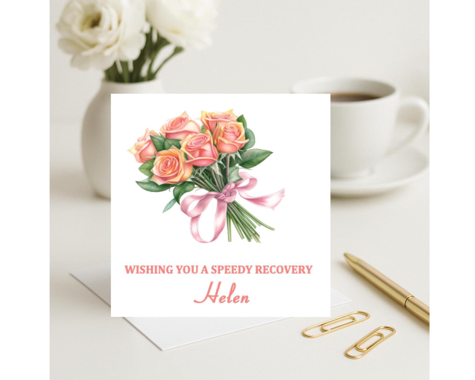 Personalised Get Well Soon Card, Roses Card, Wishing You a Speedy